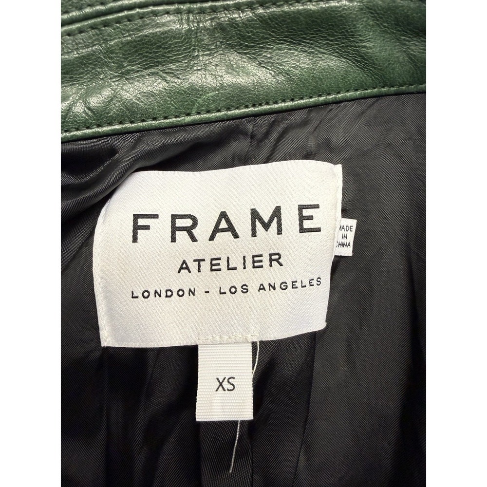 FRAME Atelier Green 100% Lamb Leather Trucker Jacket Snap Front Utility XS - Picture 9 of 12